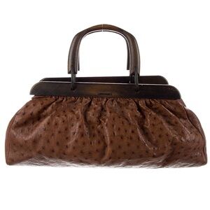 Gucci ostrich wood frame Dr doctor bag brown ostrich brown honey wood frame #425